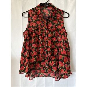 Red/black Rose‎ Theme Forever 21 Sleeveless Layered Tank Top Size Small Petite
